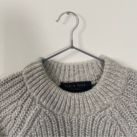 Rag & Bone Grey Chunky Knit Lambs Wool/Angora Crew-Neck Sweater Size XXS - Picture 3 of 8